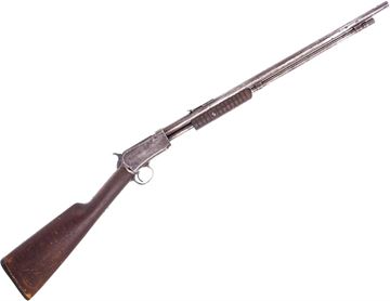 Used Winchester Model 1906 Pump-Action Rifle, 22LR, 20" Barrel, Wood Stock, 1916 Mfg, Stock Cracked At Wrist, Missing Front Sight, Poor Condition