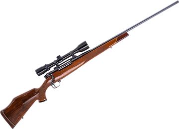 Used Weatherby Mark V Deluxe Bolt-Action Rifle - 30-06 Sprg, 24" Barrel, Blued, Wood Stock, Bushnell Scopechief IV 4x40 Riflescope - Very Good Condition