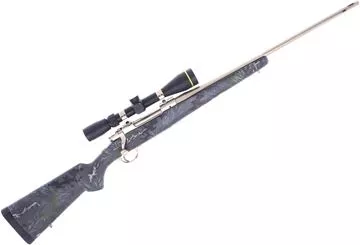 Used Ruger M77 Bolt-Action 338 Win Mag, 22" Douglas Barrel w/ Mag-Na-Porting, With Leupold VX-Freedom 3-9x40mm Scope, Precision Kevlar Stock, Nickel Plated Barrel & Action - Timney Trigger, Very Good Condition
