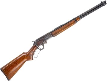 Used Marlin Model 1936 Lever-Action 30-30 Win, 20" Barrel, 1941 Mfg., Case Hardened Receiver (Mostly Worn), Varnished Wood Stock, Missing Rear Sight Elevator, Overall Good Condition