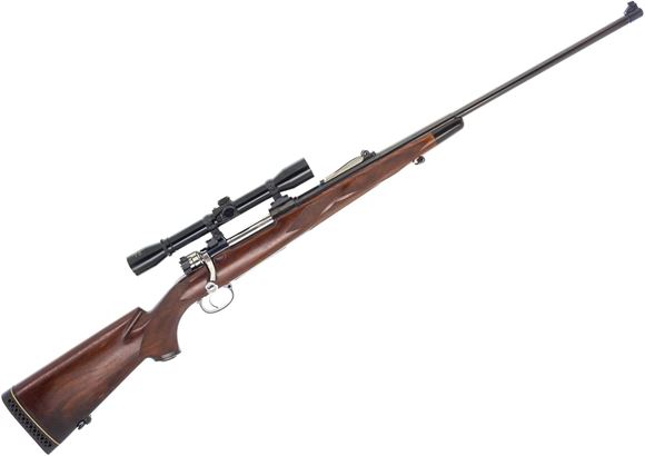 Used Mauser 98 Bolt-Action Rifle - 7X57 Mauser, 1935 Brazillian, 24.5", Blued, Custom Bedded Wood Stock w/ Crack Near Grip, Timney Trigger, #'s Matching, Missing Rear Sight, Lisenfeld 4x32 Scope, Good Condition