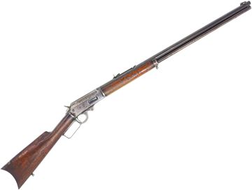 Used Marlin Model 1893 Lever-Action Rifle - 38-55 Win, 26'' Round Barrel w/Original Sights, Wood Stock w/ Repaired Cracks, Crescent Butt Plate, Marked Special Smokeless Steel, Worn Bluing, Fair Condition