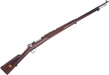 Used Carl Gustafs Mauser 96 Bolt-Action 6.5x55mm Swedish, Full Military Wood, 29" Barrel, 1916 Mfg., Threaded Muzzle, Stock Disc, Smaill Crack in Stock at Tang, Metal Finish Worn, Overall Fair Condition