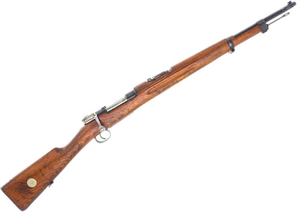 Used Husqvarna Mauser M38 Bolt-Action 6.5x55mm Swedish, Full Military Wood, 24" Barrel, 1941 Mfg., Threaded Muzzle, Stock Disc, Smaill Crack in Stock at Tang, Missing Front Sight, Rust on Buttplate, Overall Fair Condition