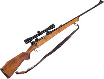 Used Parker Hale Safari Bolt-Action Rifle - 308 Win, 22" Barrel W/Sights (Rear Sight Removed), Wood Stock (Refinished w/Pachmyer Recoil Pad), Bushnell Fixed 4x Power Scope, Leather Sling, Worn Bluing, Fair Condition